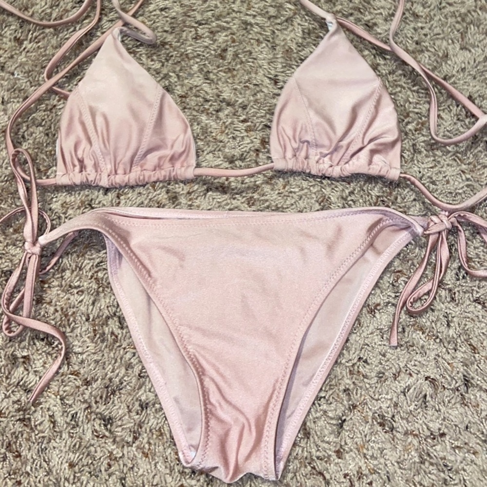 Strappy pink bikini set
